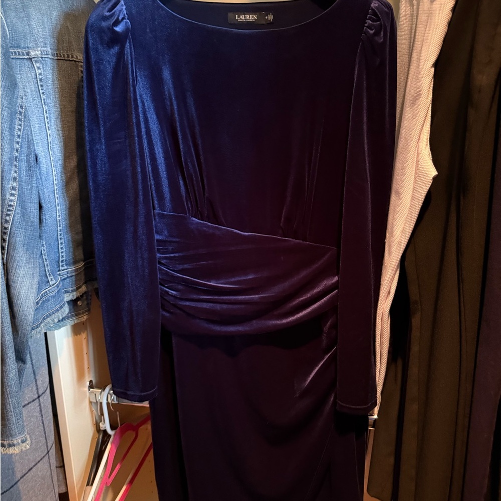 Ralph Lauren Gold and White Sheath Dress Long Puff Sleeves